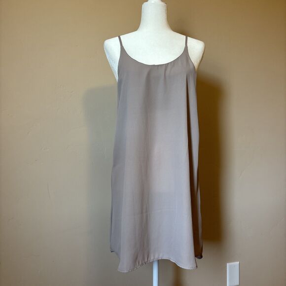 00s Mini Nude Strappy Slip Dress Vtg Made In USA Simple Clean Girl Basic Y2K M/L - Picture 2 of 9